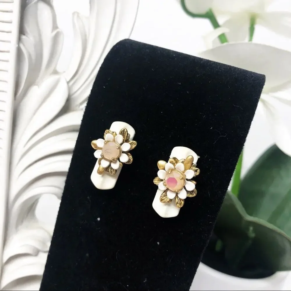 Upcycled J. Crew Tan & White Flower Stud Earrings